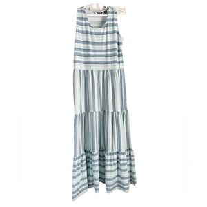 Lands End maxi Tiered Dress Casual Summer Sleeveless Size Medium Women Blue Red